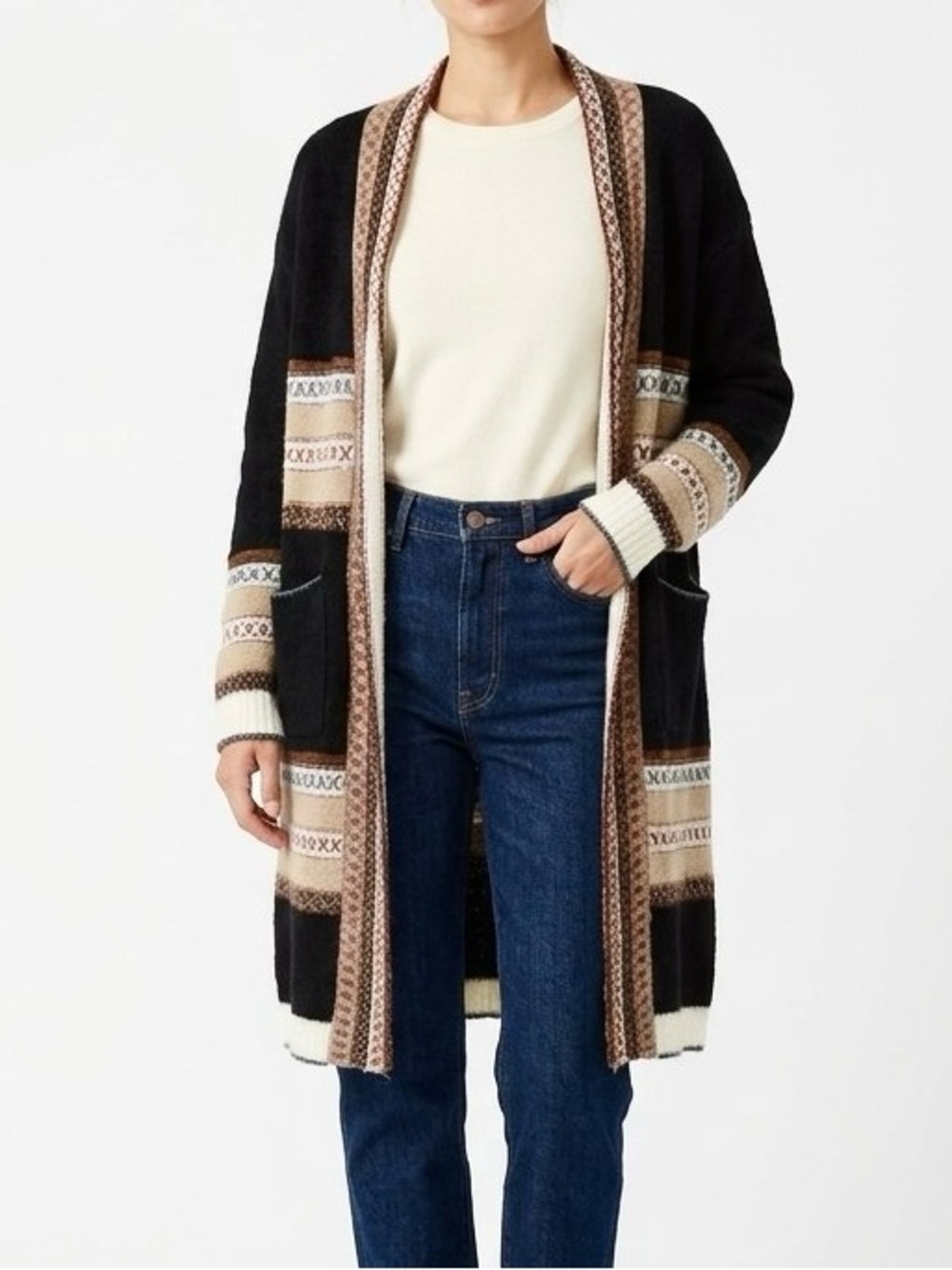 Janice Apparel Boho Southwestern Geometric Knit Long Duster Cardigan Sweater